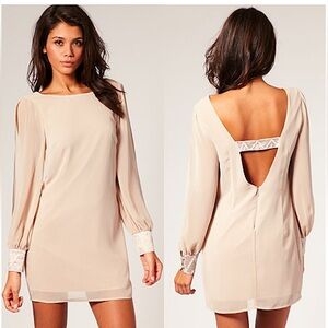 Lipsy London Long sleeve Shift Dress in Nude